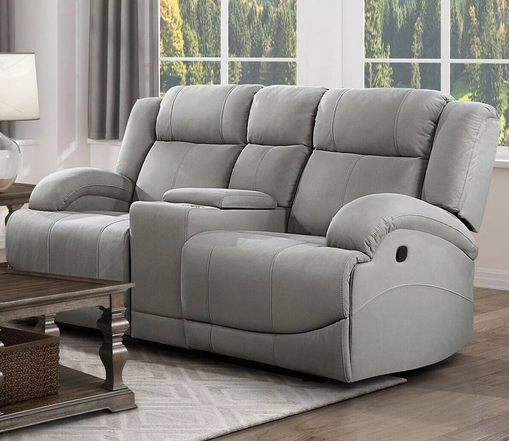 Gray Polished Microfiber Reclining Sofa Set 2pc D306486