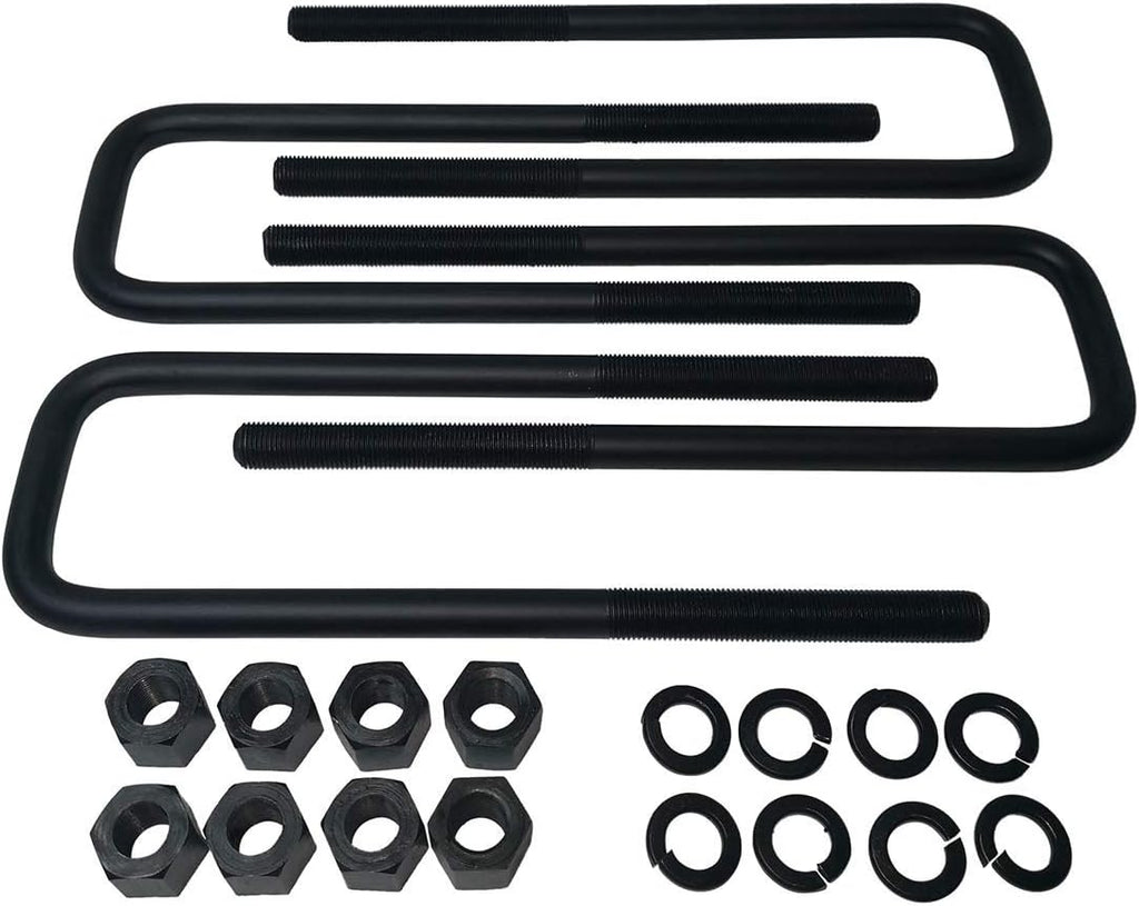 2 Rear Suspension Lift Solid Cast Iron Blocks with Extra Long 10 Square Leaf Spring Axle U Bolts V226049