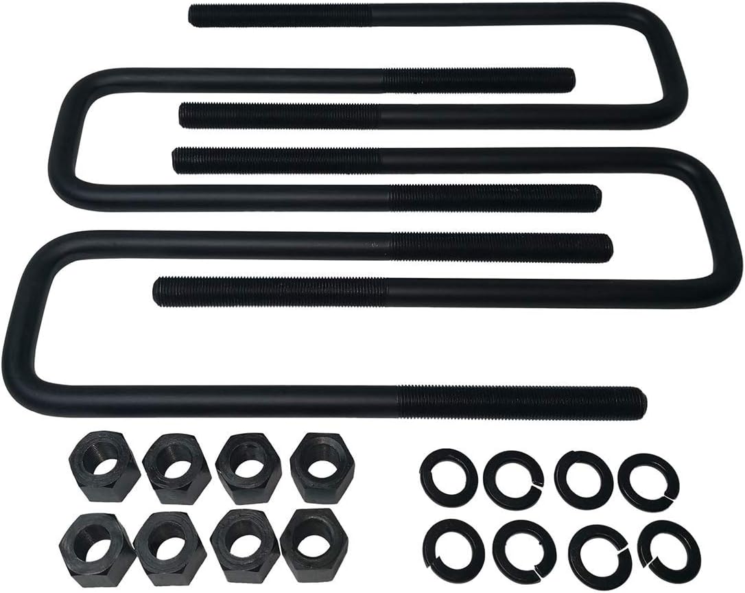 2 Rear Suspension Lift Solid Cast Iron Blocks with Extra Long 10 Square Leaf Spring Axle U Bolts V226049