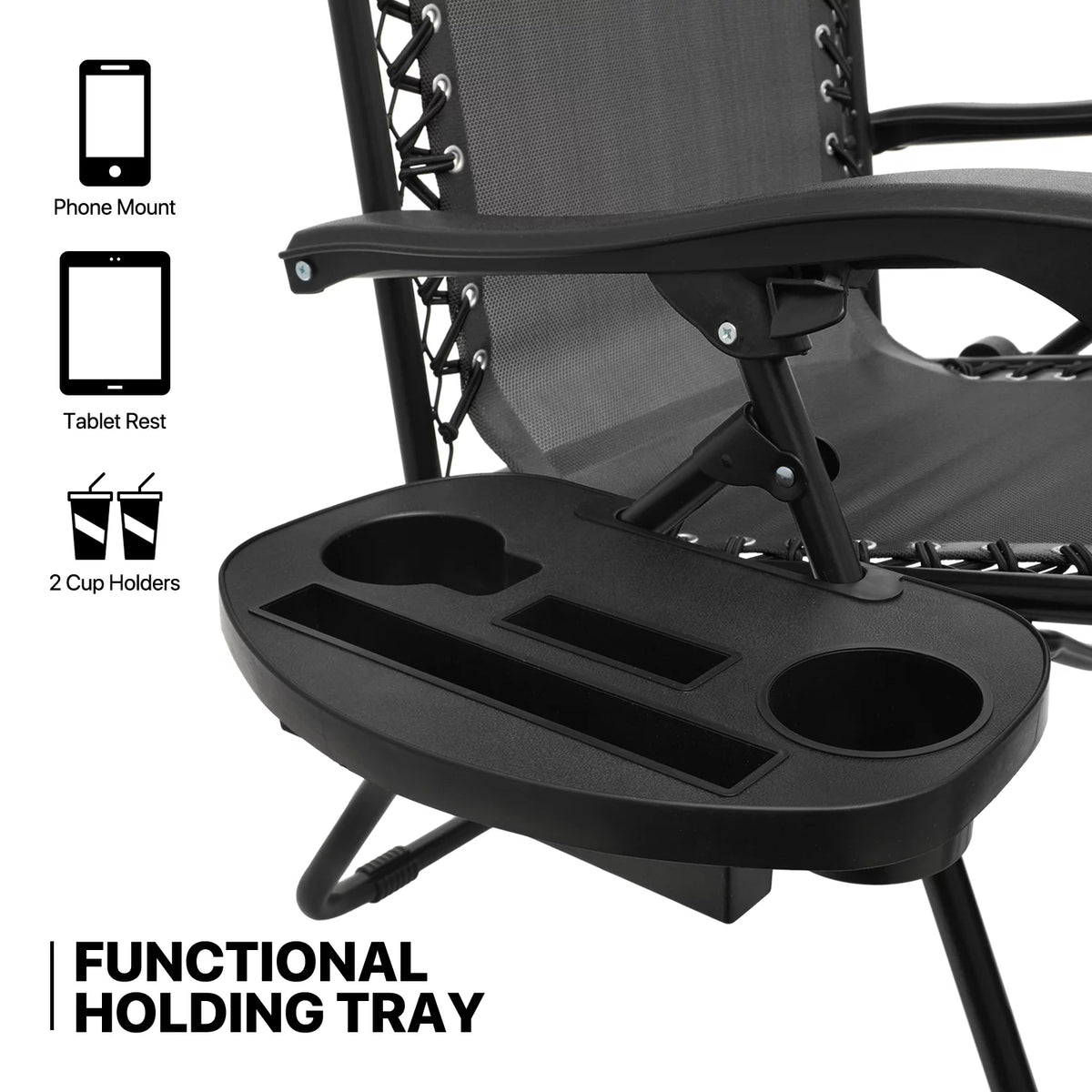 Set of 2 Black Folding Zero Gravity Chair with Pillow and Cup Holder Z423
