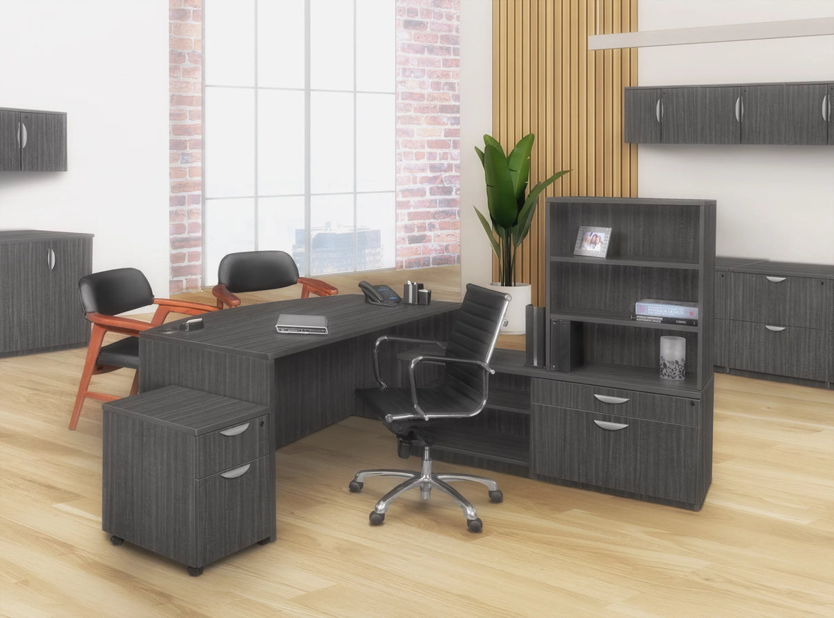 71 in. Hi-Low Bow Front L Desk Shell Ash Grey R216680