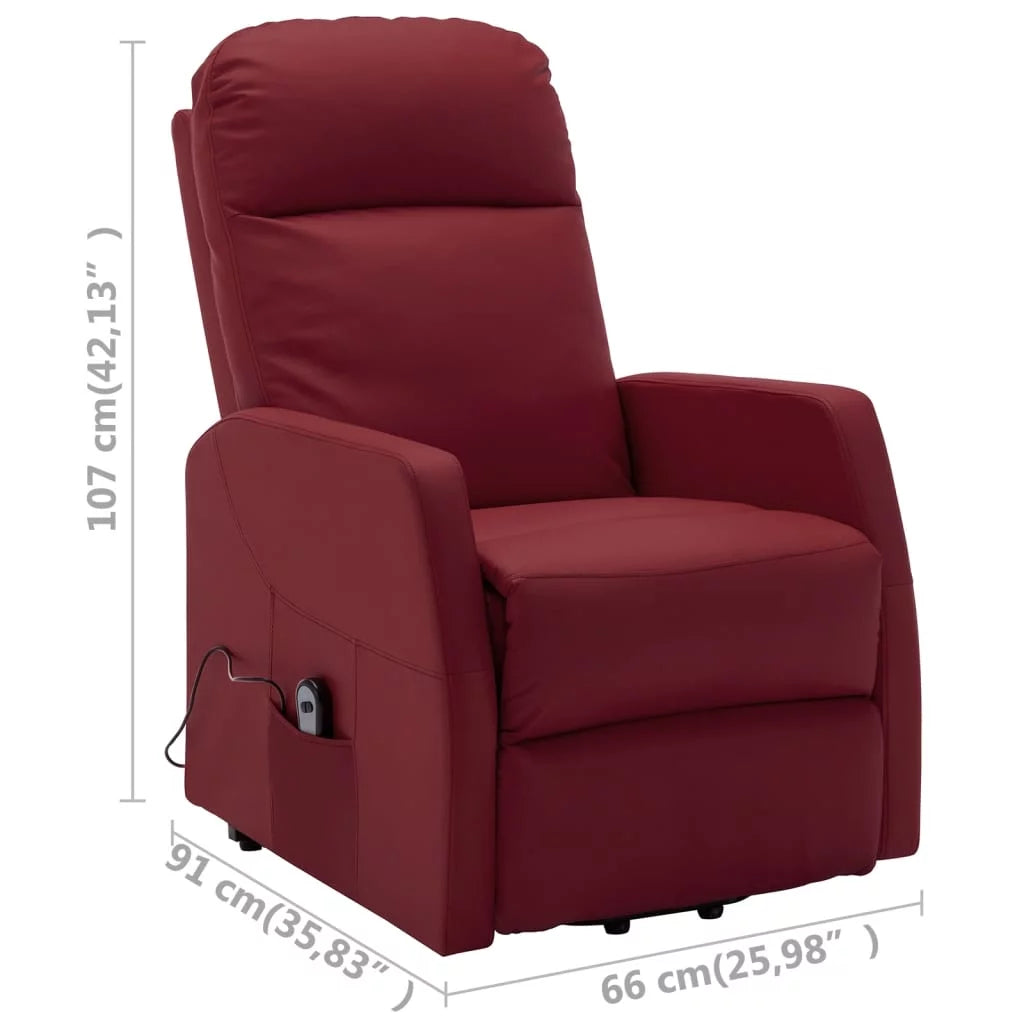 Wine Red Faux Leather Power Lift Massage Recliner V1274