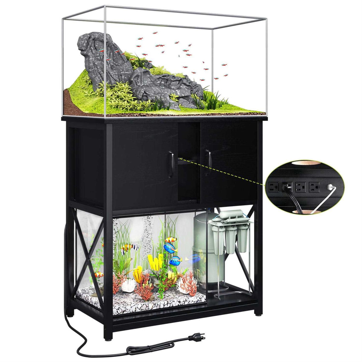 10-29 Gallon Aquarium Stand with Cabinet and Power Outlets Q9527