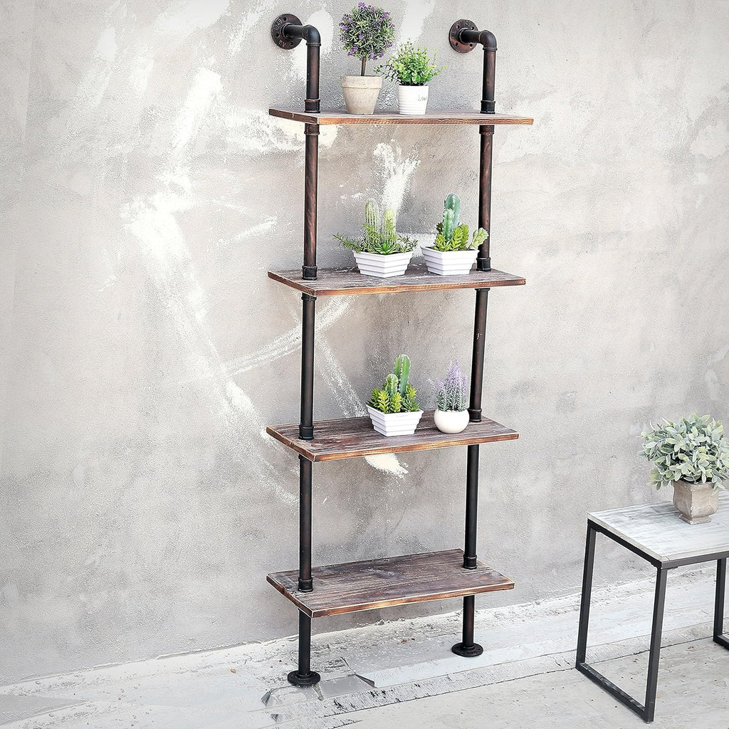 Brown Wood Wall-Mounted Shelves Bookcase Storage Rack R5651