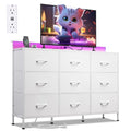 Black 9 Drawer Fabric Dresser with LED Lights and Charging Station G297
