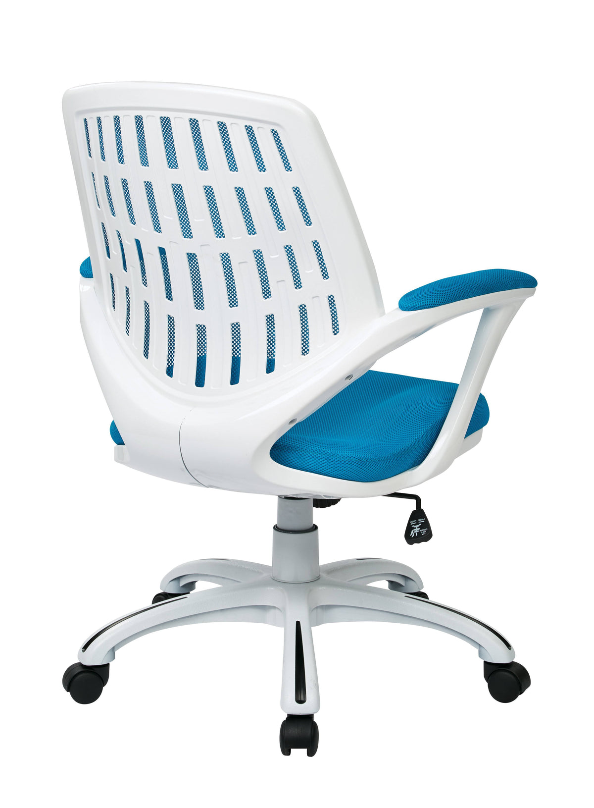 White Frame Blue Mesh Fabric Office Chair with Arms A193547