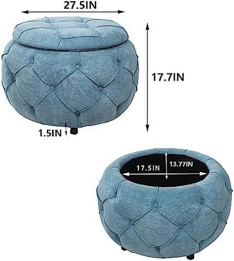 Blue Woven Round Tufted Ottoman Z581264