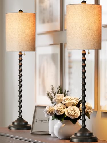 Set of 2 30" H Table Lamps with Metal Bases & Linen Shades X28382