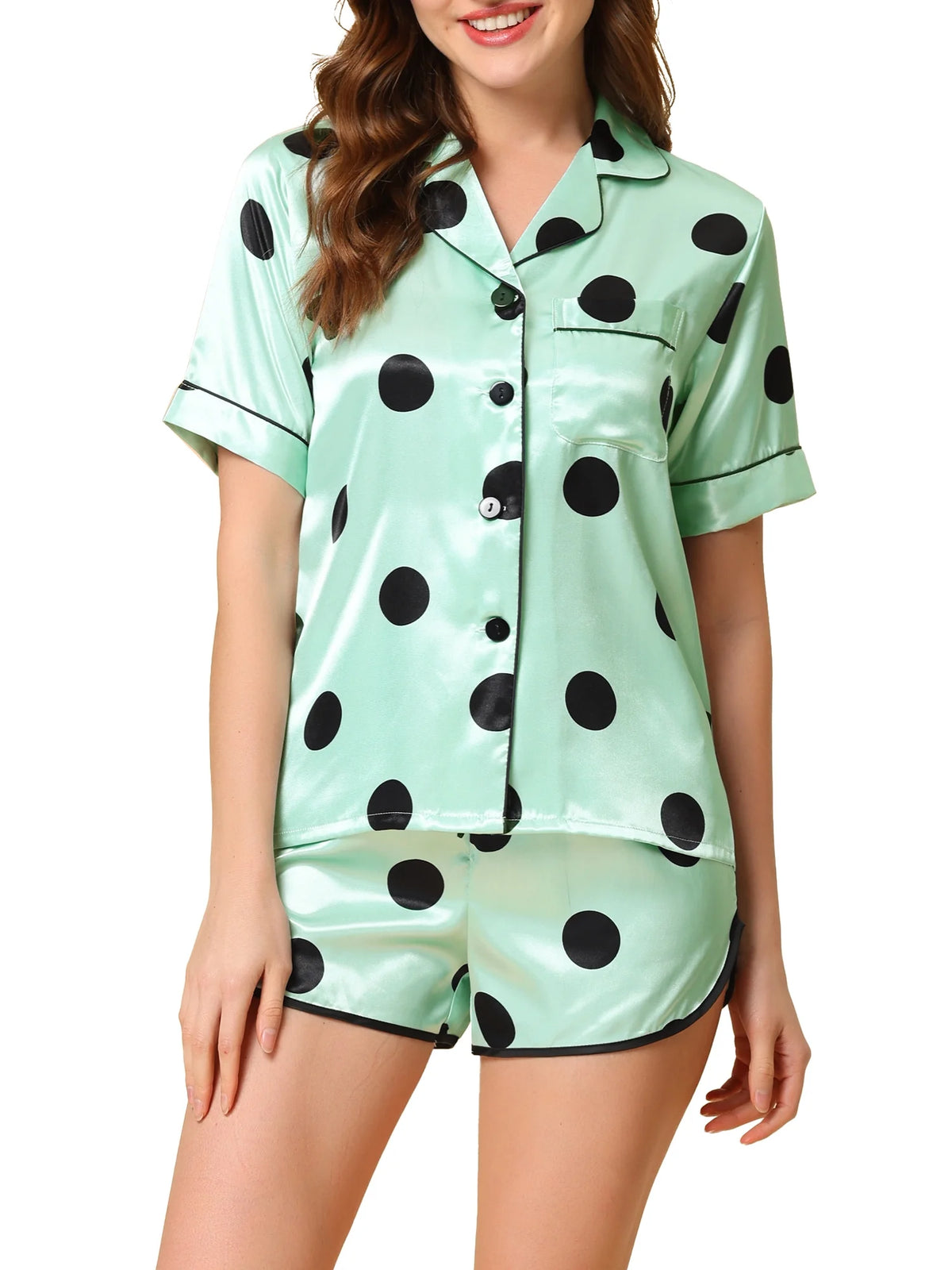 Satin Polka Dots Pajama Sleepwear Set P404