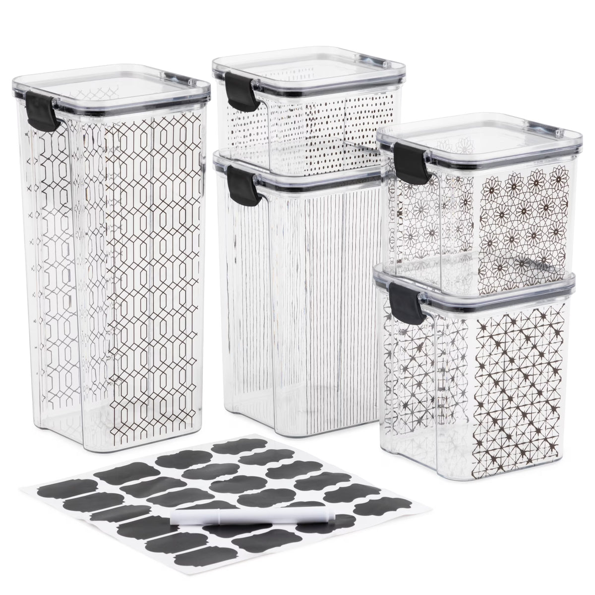 Black Food Storage Containers, Set of 5, 10 Pieces S6468