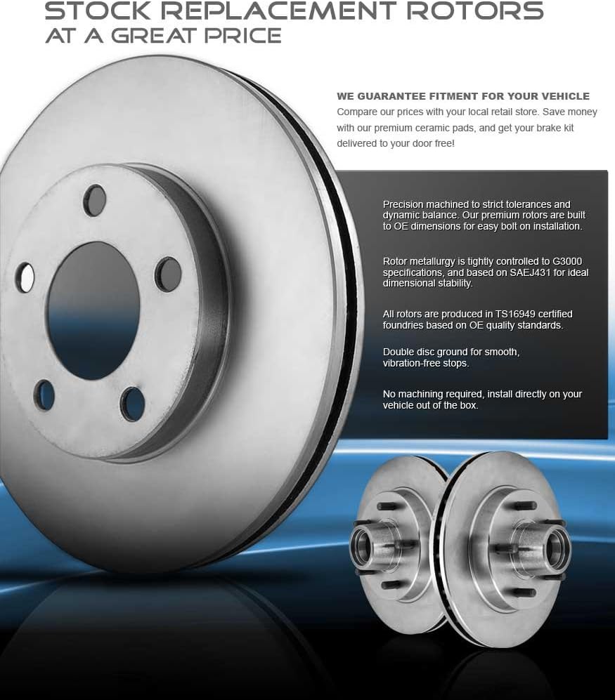 Premium OE 5 Lug Brake Disc Rotors + Ceramic Brake Pads + Clips K663843