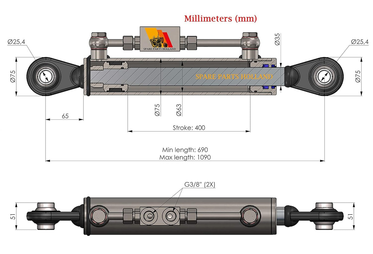 Hydraulic Top Link Cat. 2-2 with Locking Block F52197