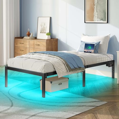 Full Bed Frame with USB Charging Station and LED Lights Y69630