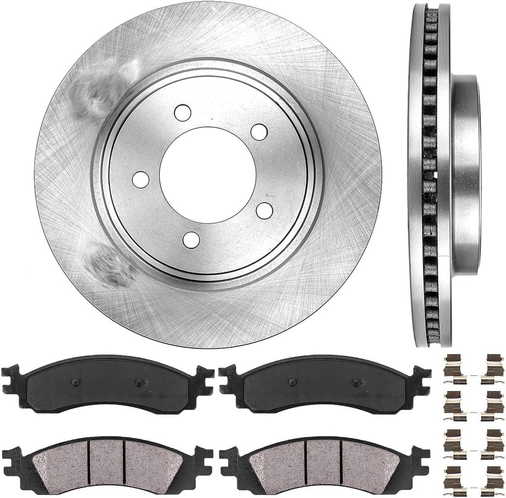 Premium OE 5 Lug Brake Disc Rotors + Ceramic Brake Pads + Clips K663843