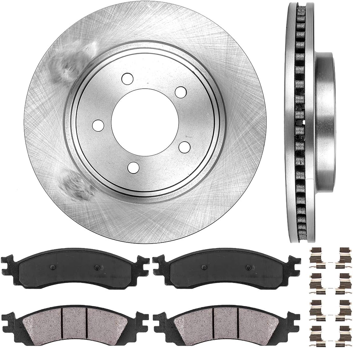 Premium OE 5 Lug Brake Disc Rotors + Ceramic Brake Pads + Clips K663843