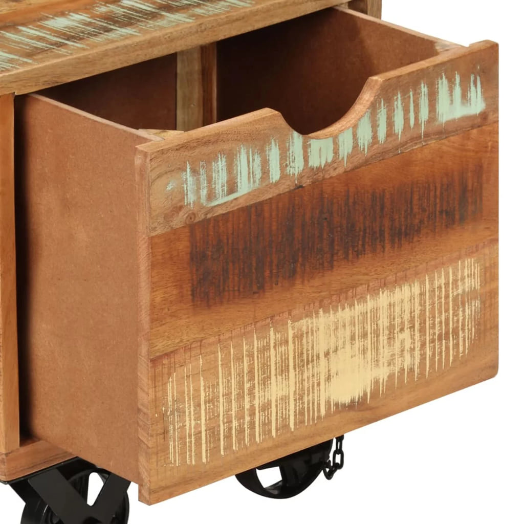 Side Table with Storage Drawer and Wheels Reclaimed Wood A298972