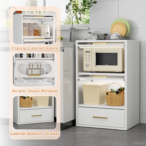 White Metal Kitchen Storage Cabinet with Clear Doors B908671