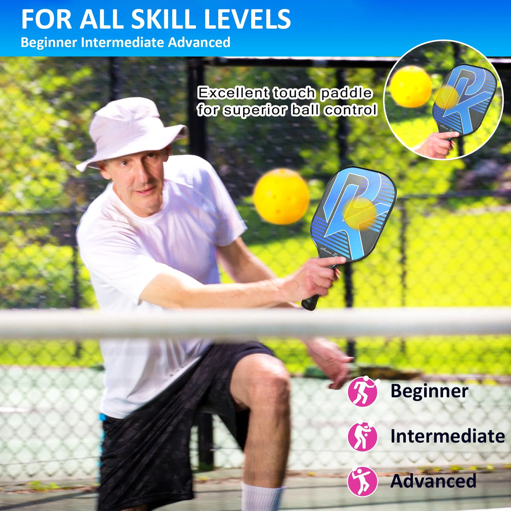 Pickleball Paddles Graphite Fiber Set with 4 Balls and Backpack W262
