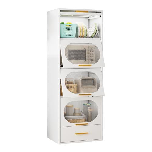 White Metal Kitchen Storage Cabinet with Clear Doors B908671