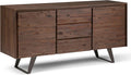 Rustic Natural Aged Brown Solid Acacia Wood and Metal Rectangle Sideboard Buffet with Storage Compartment and 3 Drawers G582