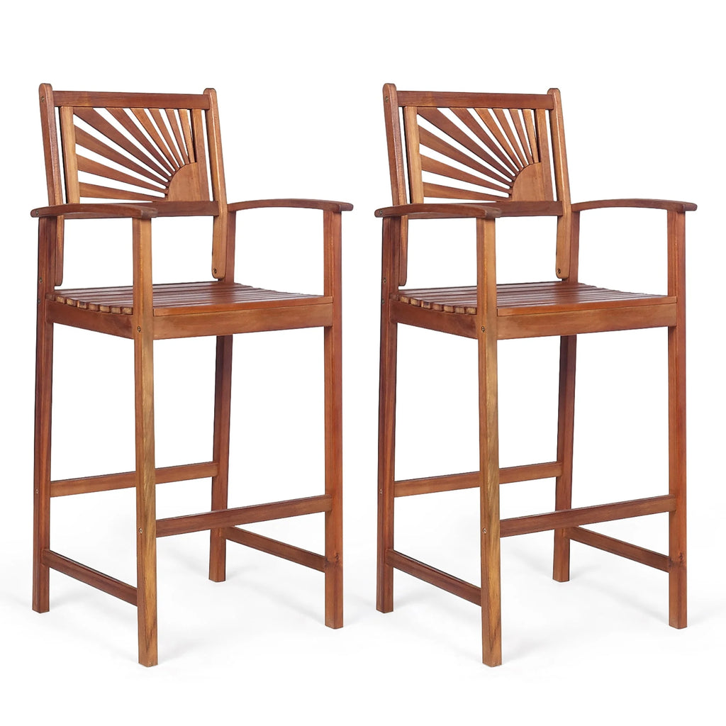 Set of 2 Acacia Wood Bar Stools with Armrests Y825