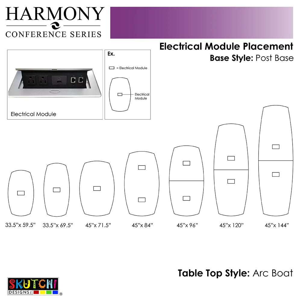 10 Person Arc Boat Conference Room Table with Power Modules Q985458