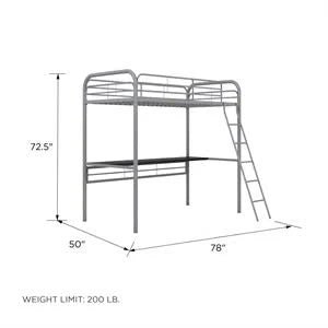 Twin Size Metal Loft Bed with Desk J16747