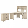 Antique White Engineered Wood L Desk with Hutch & File Cabinet T599