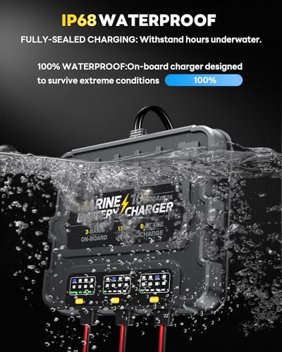 2 Bank Marine Battery Charger, 10A, 12V, Waterproof, Lithium, AGM, Deep-Cycle U2086