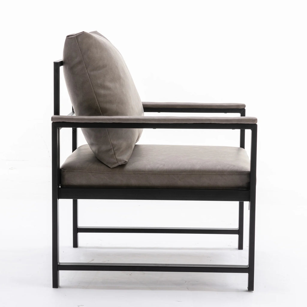Gray Faux Leather Accent Chair with Black Metal Frame N36575