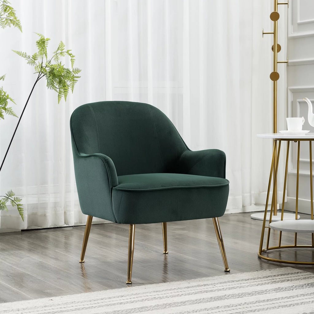 Dark Green Velvet Accent Chair with Gold Legs E898827