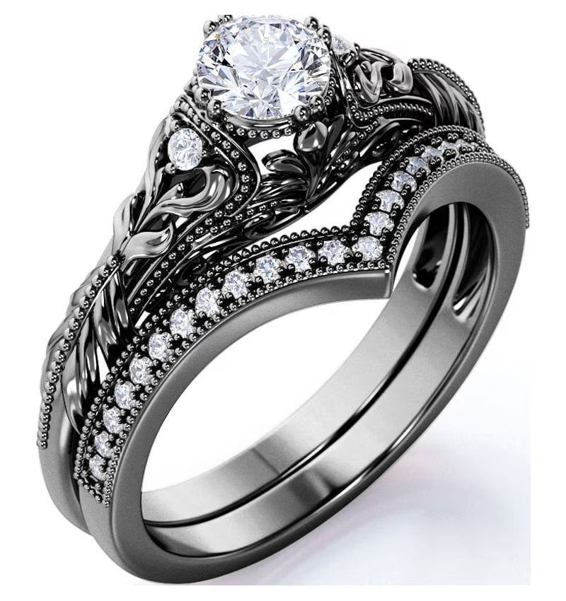 10k Black Gold Diamond Wedding Ring Set W354081