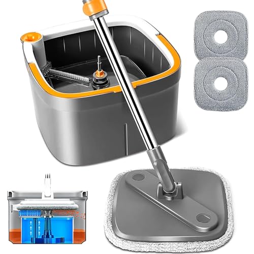 Spin Mop and Bucket Set with 2 Microfiber Mop Pads D206063