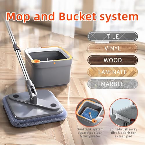 Spin Mop and Bucket Set with 2 Microfiber Mop Pads D206063