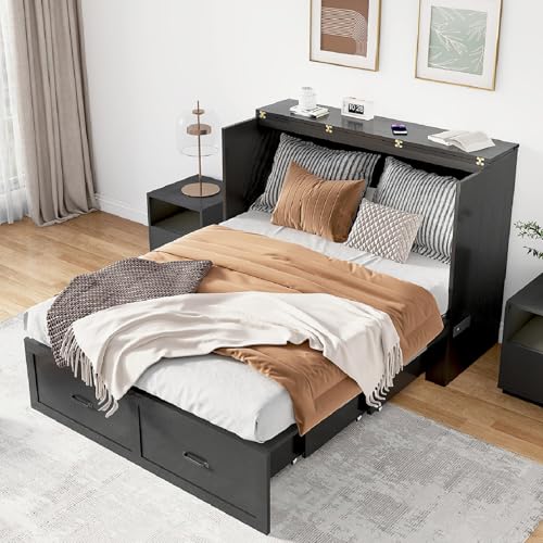 Full Size Black Wood Murphy Chest Bed with Drawer H1762