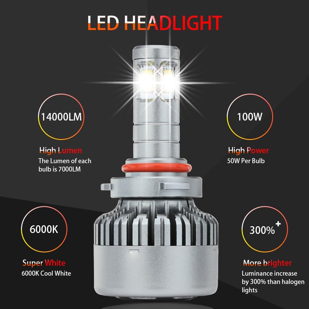 9006 LED Headlight Bulb 100W 6000K Low Beams Fog Lights Pack of 2 J8100