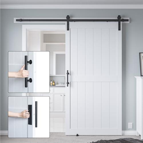 32in x 84in White MDF Sliding Barn Door with Hardware Kit Y482