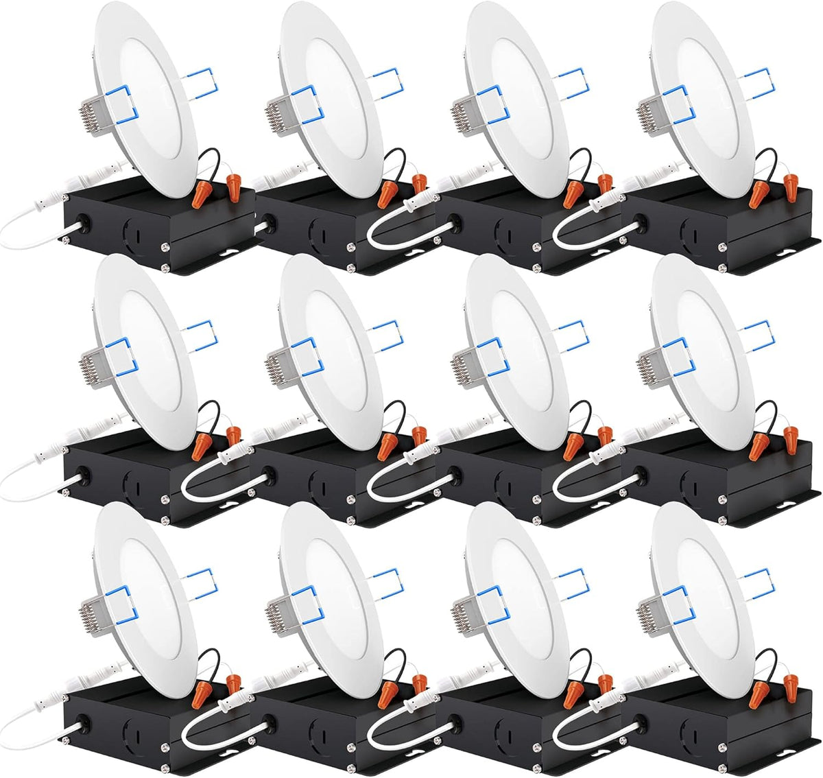 12 Pack 4 Inch Ultra Thin LED Recessed Ceiling Lights, 4000K Cool White, Dimmable 10W=60W, 650 LM, Canless Q176