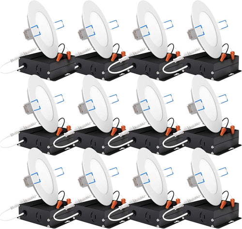 12 Pack 4 Inch Ultra Thin LED Recessed Ceiling Lights, 4000K Cool White, Dimmable 10W=60W, 650 LM, Canless Q176