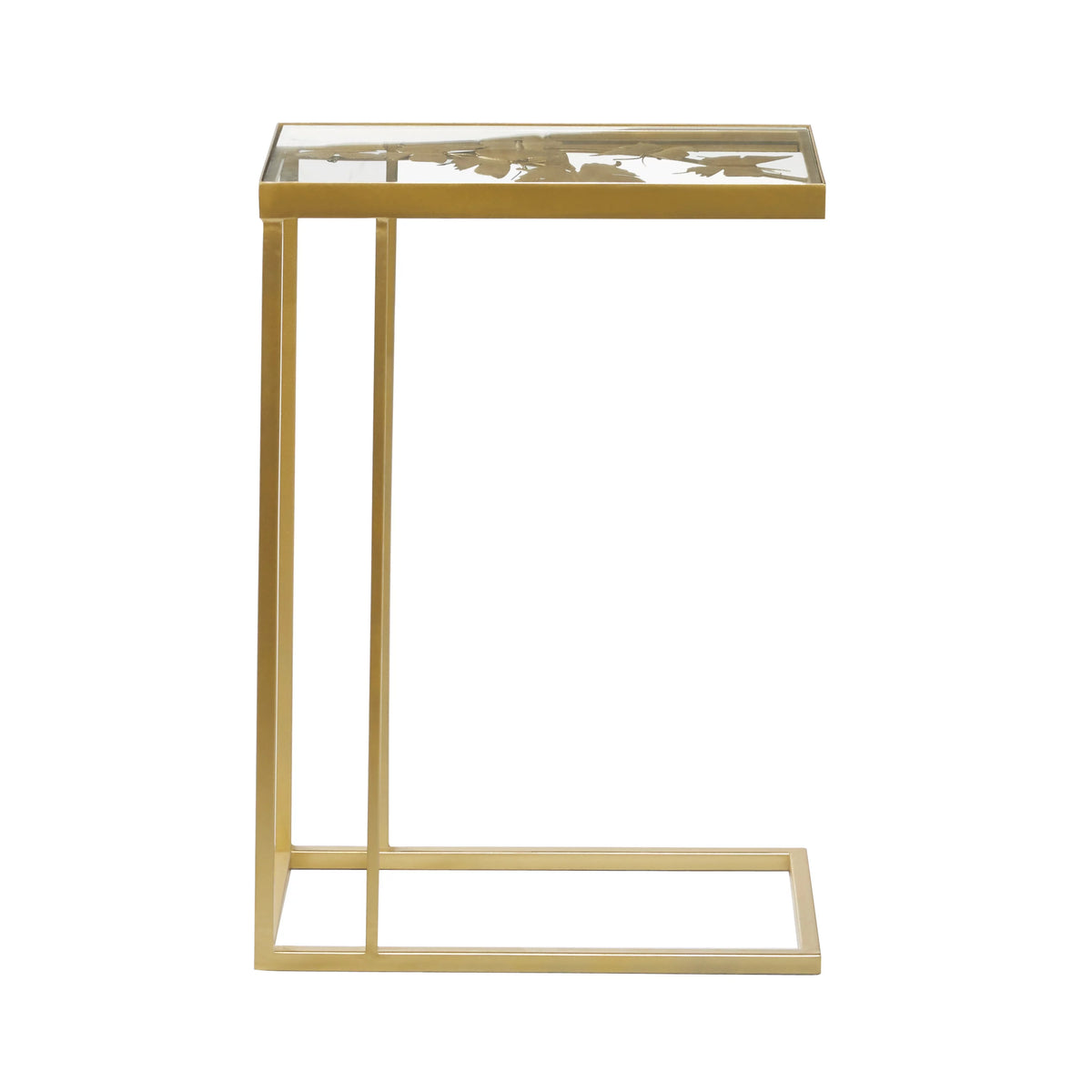18" x 25" Gold Metal Accent Table with Clear Glass Top V945