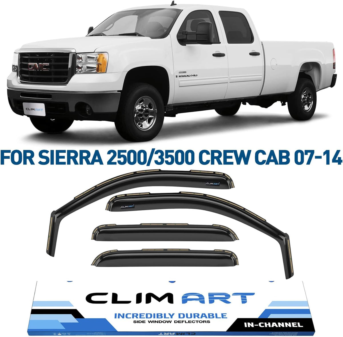 Rain Guards for GMC Sierra 2500HD/3500HD 2007-2014 Crew Cab, Tape-on Window Deflectors, 4pcs K950998