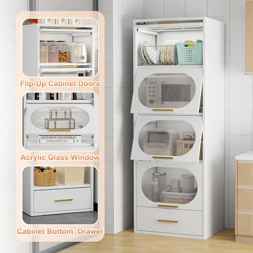 White Metal Kitchen Storage Cabinet with Clear Doors B908671