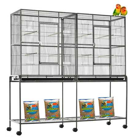 Large Double Flight Bird Breeder Cage with Center Divider and Rolling Stand Q612