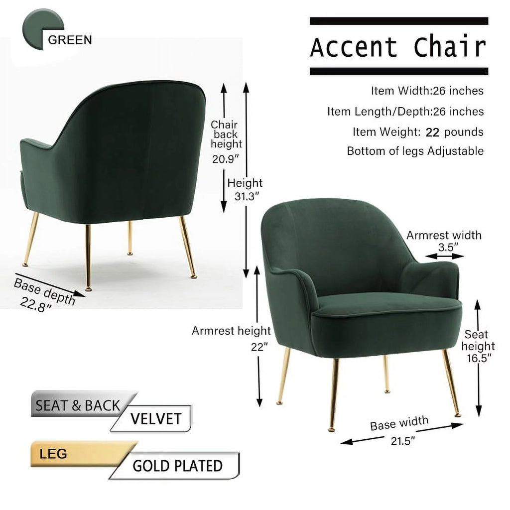 Dark Green Velvet Accent Chair with Gold Legs E898827