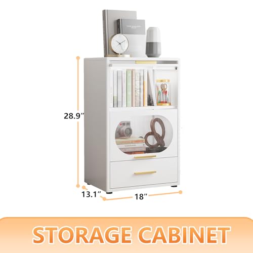 White Metal Kitchen Storage Cabinet with Clear Doors B908671