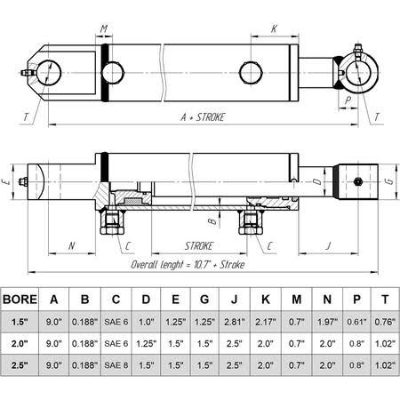 Hydraulic Cylinder Tang 2x22 Bore, 16x22 Stroke X871885