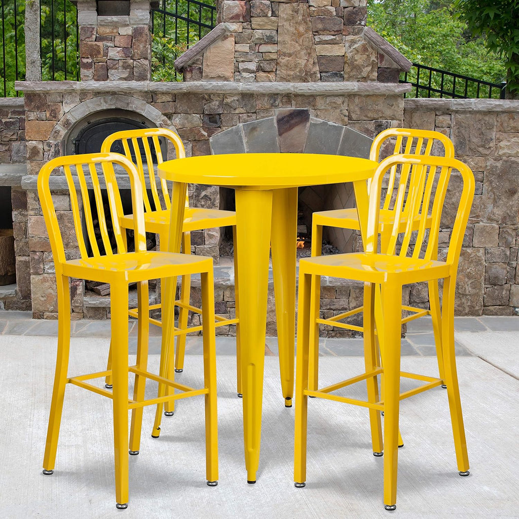 Silver Metal Bar Table Set with 4 Stools L983621
