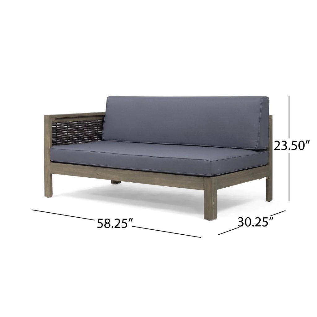 Acacia Wood Wicker 5 Seater Sectional Sofa Set with Cushions O26166