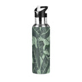 Tropical Green Leaves Stainless Steel Insulated Water Bottle with Straw Lid I5372