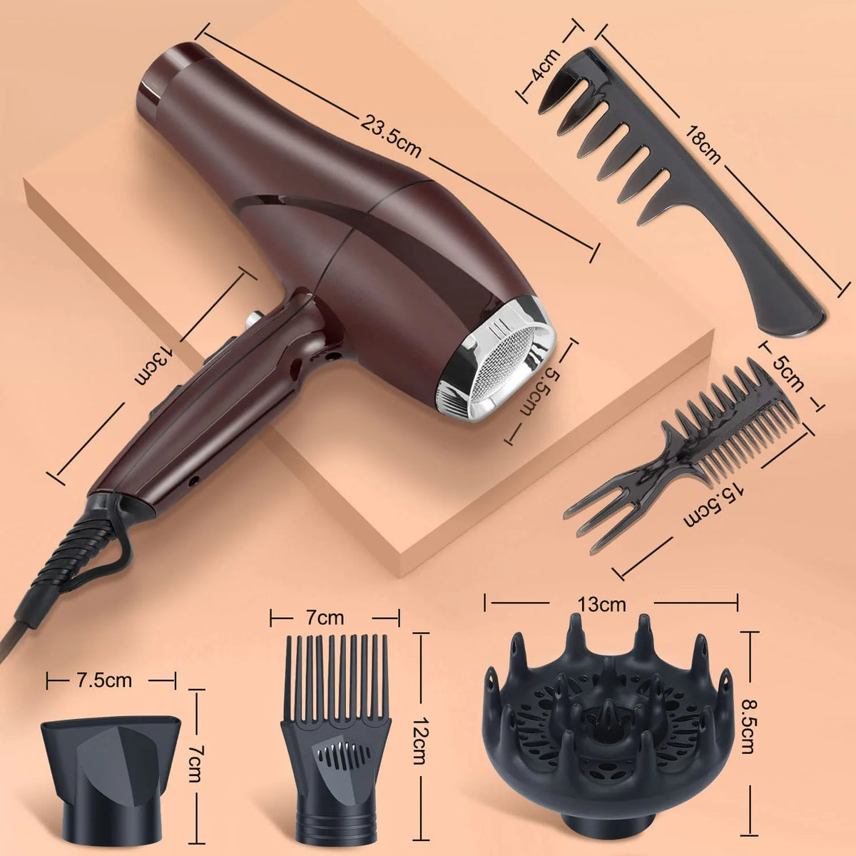 2000 Watt Negative Ionic Hair Dryer with Diffuser Concentrator Comb H6221